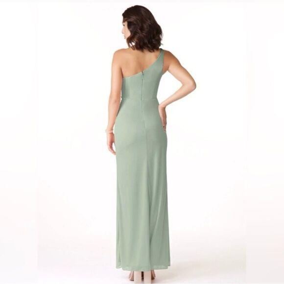 Azazie One-Shoulder Sage Green Dress - Picture 4 of 9